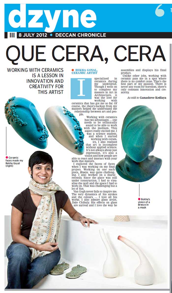 Rekha Goyal, Ceramic Artist featured in Deccan Chronicle
