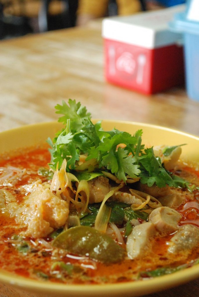 Thai food : Tom Yum Kung noodle with fish
